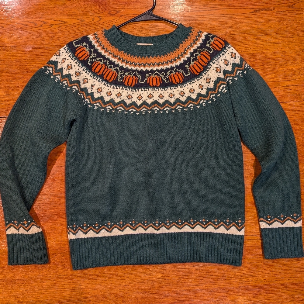 Kiel James Patrick Green and Orange Pumpkin Sweater